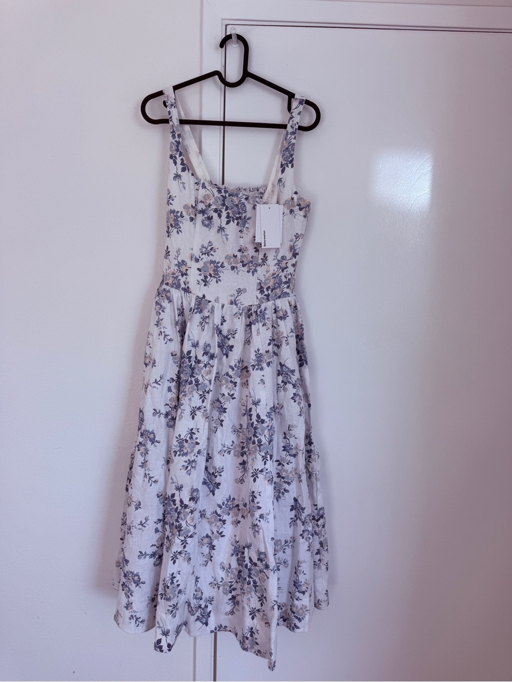 Reformation White Dress with Blue Floral Print